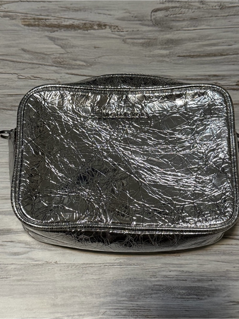 Metallic Silver Michael Kors Travel Toiletry Bag shoulder bag